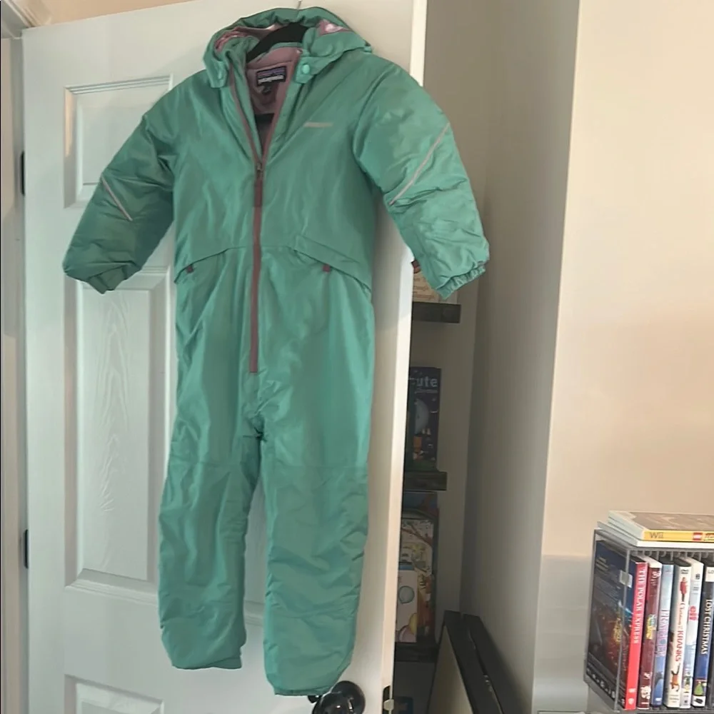 Kids Mint Green One-Piece Snowsuit - Lightweight Insulated